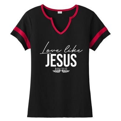 Love Like Jesus Dear Person Behind Me Christian Ladies Halftime Notch Neck Tee