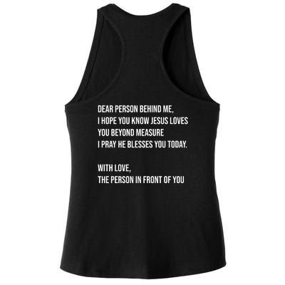 Love Like Jesus Dear Person Behind Me Christian Ladies PosiCharge Tri-Blend Wicking Tank