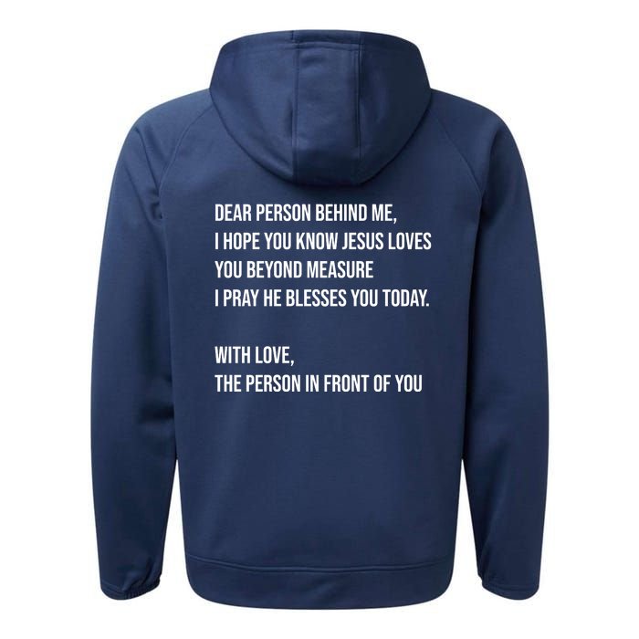 Love Like Jesus Dear Person Behind Me Christian Performance Fleece Hoodie