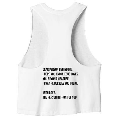 Love Like Jesus Dear Person Behind Me Christian Women's Racerback Cropped Tank