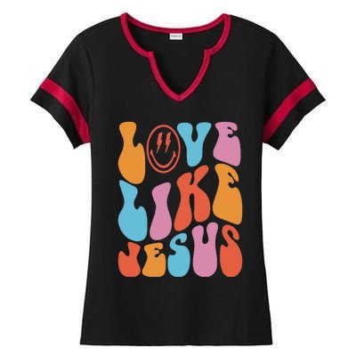 Love Like Jesus Smile Face Aesthetic Trendy Clothing Ladies Halftime Notch Neck Tee