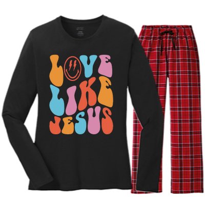 Love Like Jesus Smile Face Aesthetic Trendy Clothing Women's Long Sleeve Flannel Pajama Set 