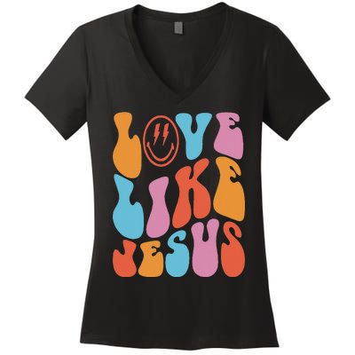 Love Like Jesus Smile Face Aesthetic Trendy Clothing Women's V-Neck T-Shirt