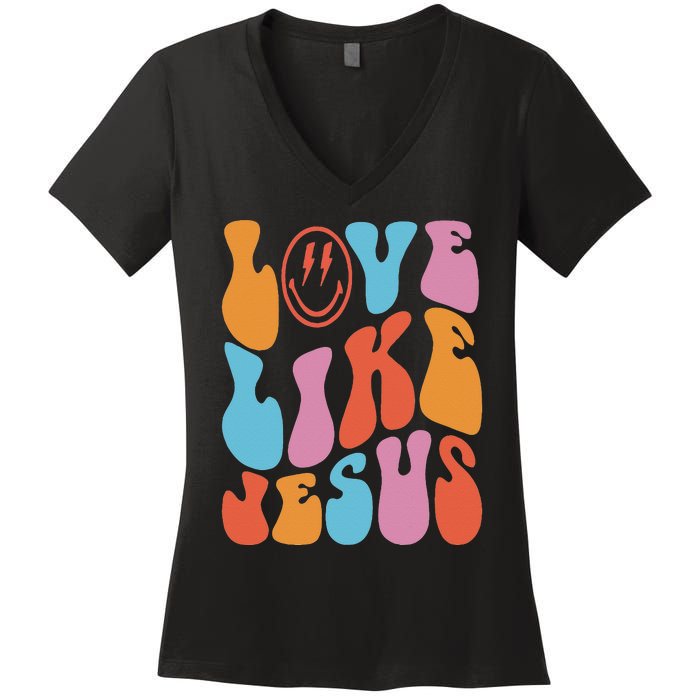 Love Like Jesus Smile Face Aesthetic Trendy Clothing Women's V-Neck T-Shirt