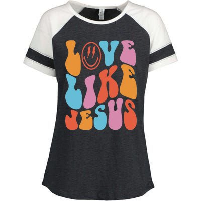 Love Like Jesus Smile Face Aesthetic Trendy Clothing Enza Ladies Jersey Colorblock Tee