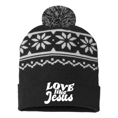 Love Like Jesus Religious God Christian Words On Back USA-Made Snowflake Beanie