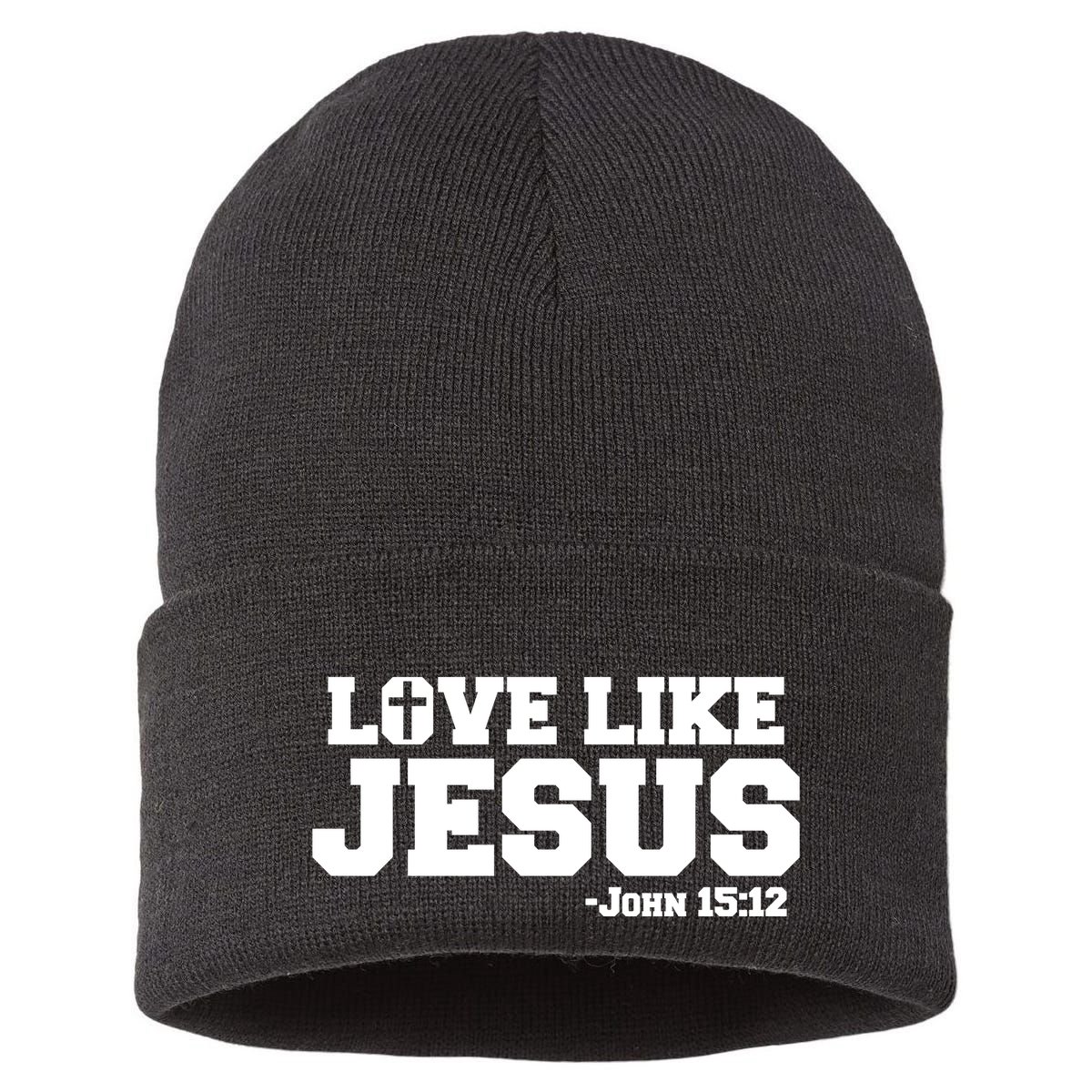Love Like Jesus John 15 12 Bible Verse Love One Another Christian Catholic Sustainable Knit Beanie