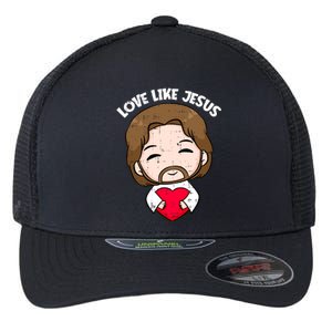 Love Like Jesus Valentines Day Christ Heart Christian Cute Gift Flexfit Unipanel Trucker Cap