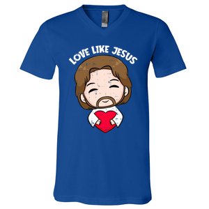 Love Like Jesus Valentines Day Christ Heart Christian Cute Gift V-Neck T-Shirt