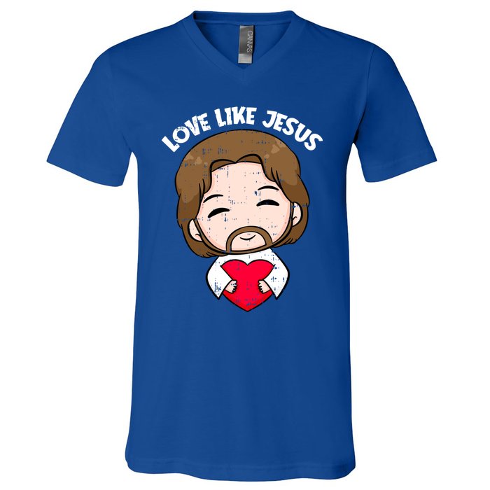 Love Like Jesus Valentines Day Christ Heart Christian Cute Gift V-Neck T-Shirt