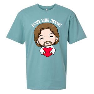 Love Like Jesus Valentines Day Christ Heart Christian Cute Gift Sueded Cloud Jersey T-Shirt