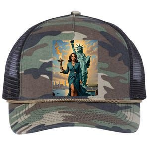 Lady Liberty Kamala Harris Vote President 2024 Retro Rope Trucker Hat Cap