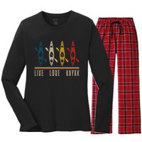 Live Love Kayak Vintage Kayaking Gift Women's Long Sleeve Flannel Pajama Set 