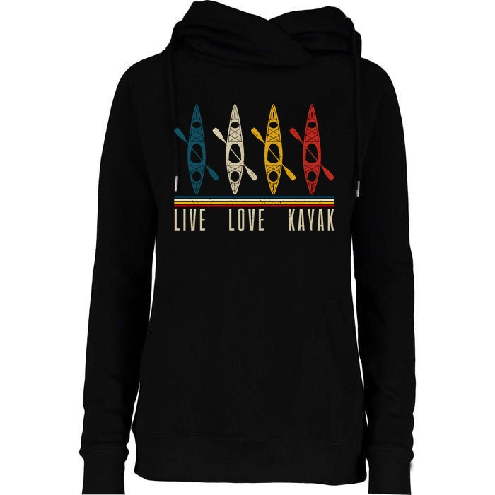 Live Love Kayak Vintage Kayaking Gift Womens Funnel Neck Pullover Hood