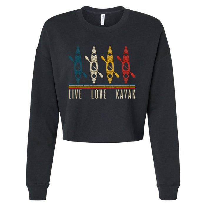 Live Love Kayak Vintage Kayaking Gift Cropped Pullover Crew