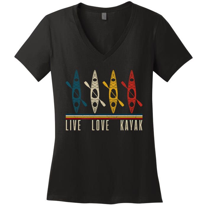 Live Love Kayak Vintage Kayaking Gift Women's V-Neck T-Shirt