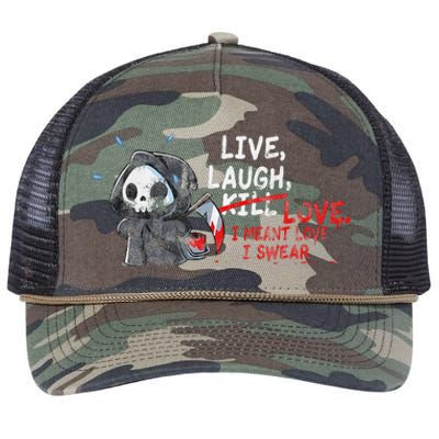 Live Laugh Kill Love I Meant Love I Swear Death Retro Rope Trucker Hat Cap