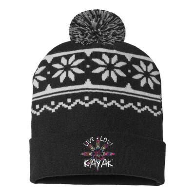 Live Love Kayak Canoe Paddling Kayaker Sport Kayaking USA-Made Snowflake Beanie