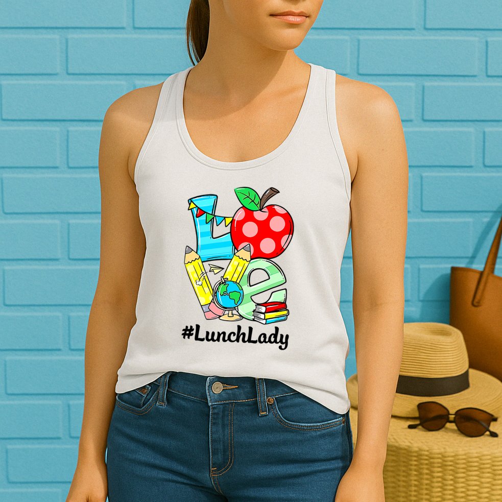 Love Lunch Lady Apples Funny Back To School Teacher Womens Tank Top