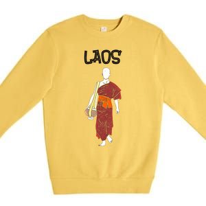 Laos Lao Laotian Proud Pray Prayer Monk Buddhist Buddha Cool Gift Premium Crewneck Sweatshirt