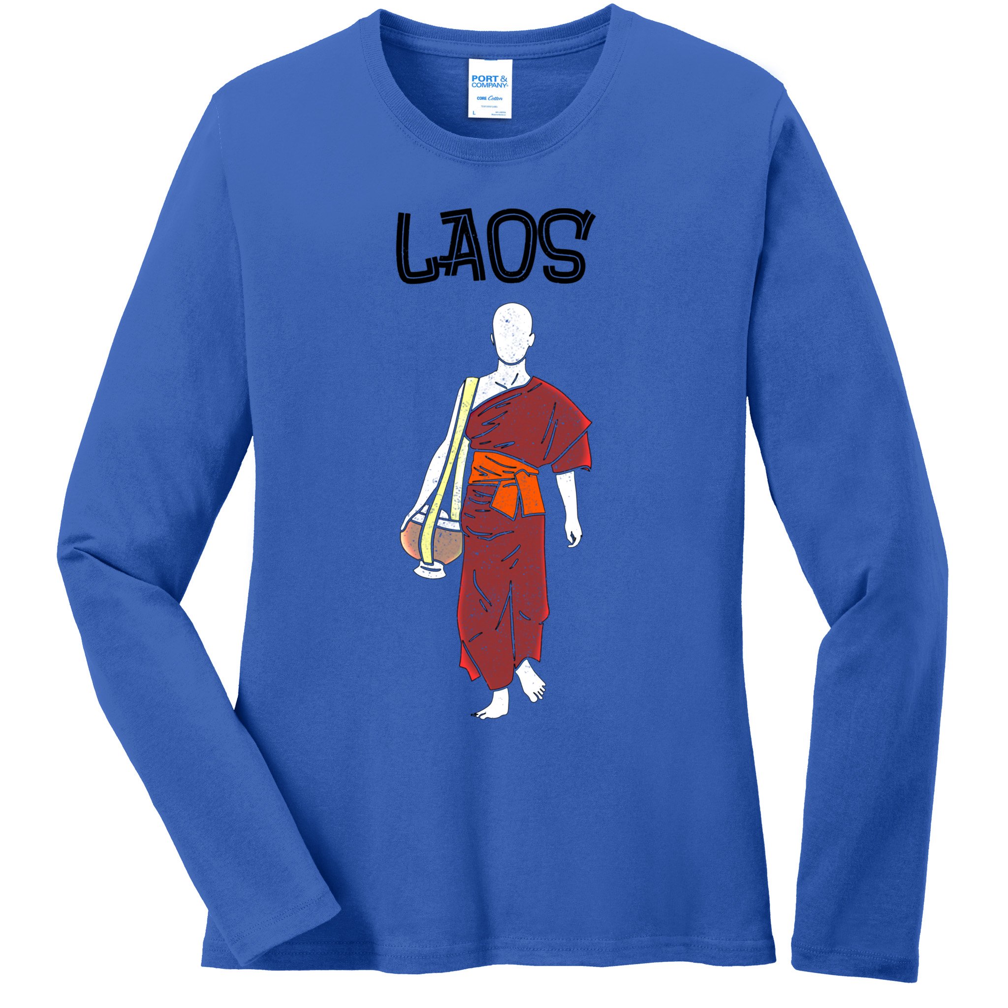 Laos Lao Laotian Proud Pray Prayer Monk Buddhist Buddha Cool Gift Ladies Long Sleeve Shirt
