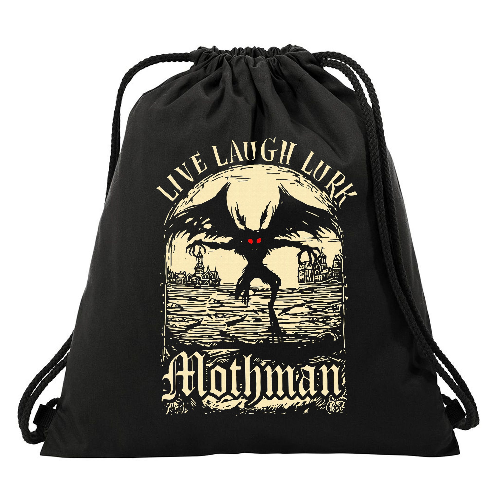Live. Laugh. Lurk Mothman Drawstring Bag