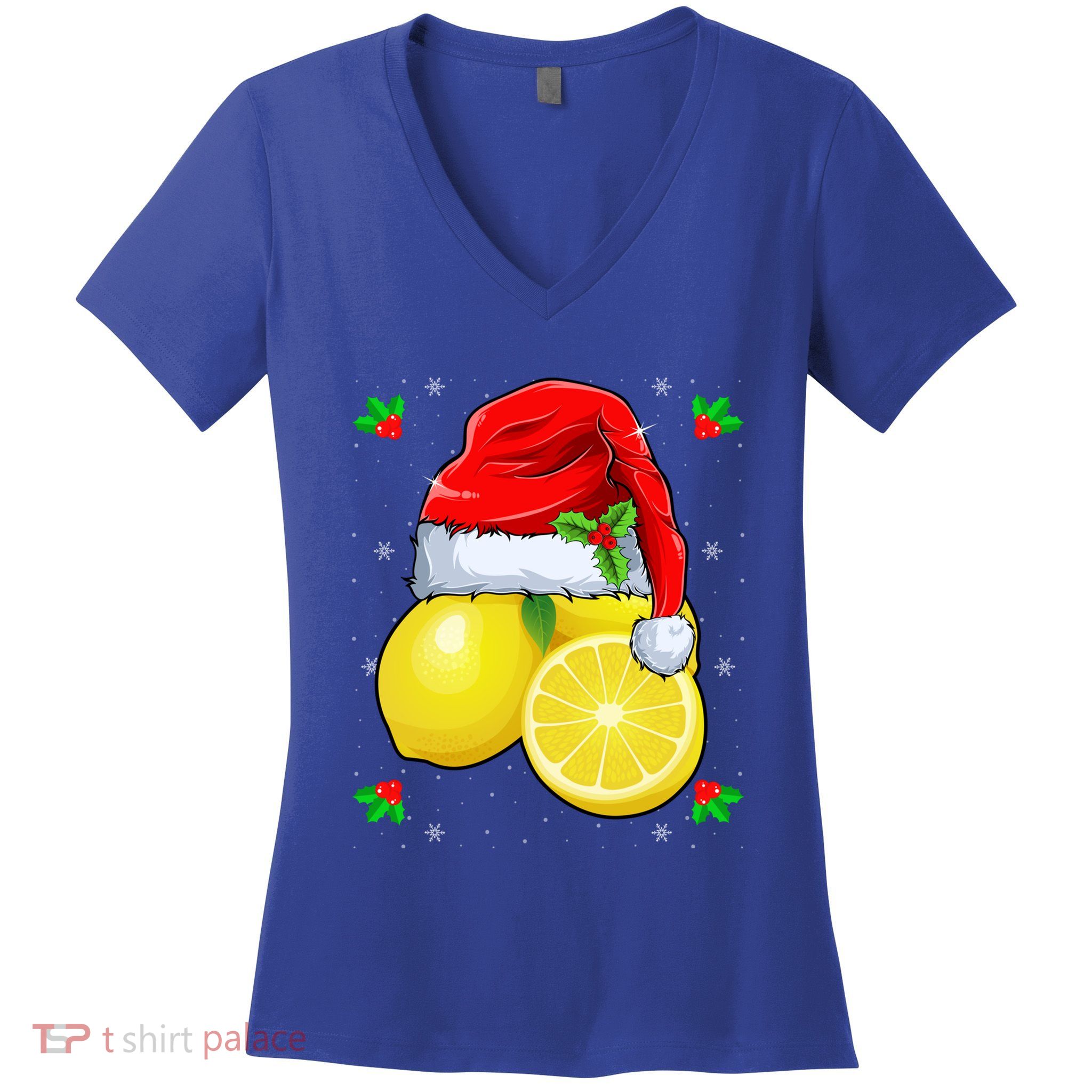 Lemon Lover Lemon Wearing Santa Hat Xmas Christmas Swea Women's V-Neck T-Shirt