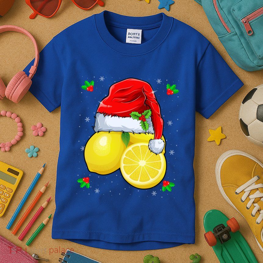 Lemon Lover Lemon Wearing Santa Hat Xmas Christmas Swea Kids T-Shirt