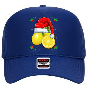 Lemon Lover Lemon Wearing Santa Hat Xmas Christmas Swea High Crown Mesh Back Trucker Hat