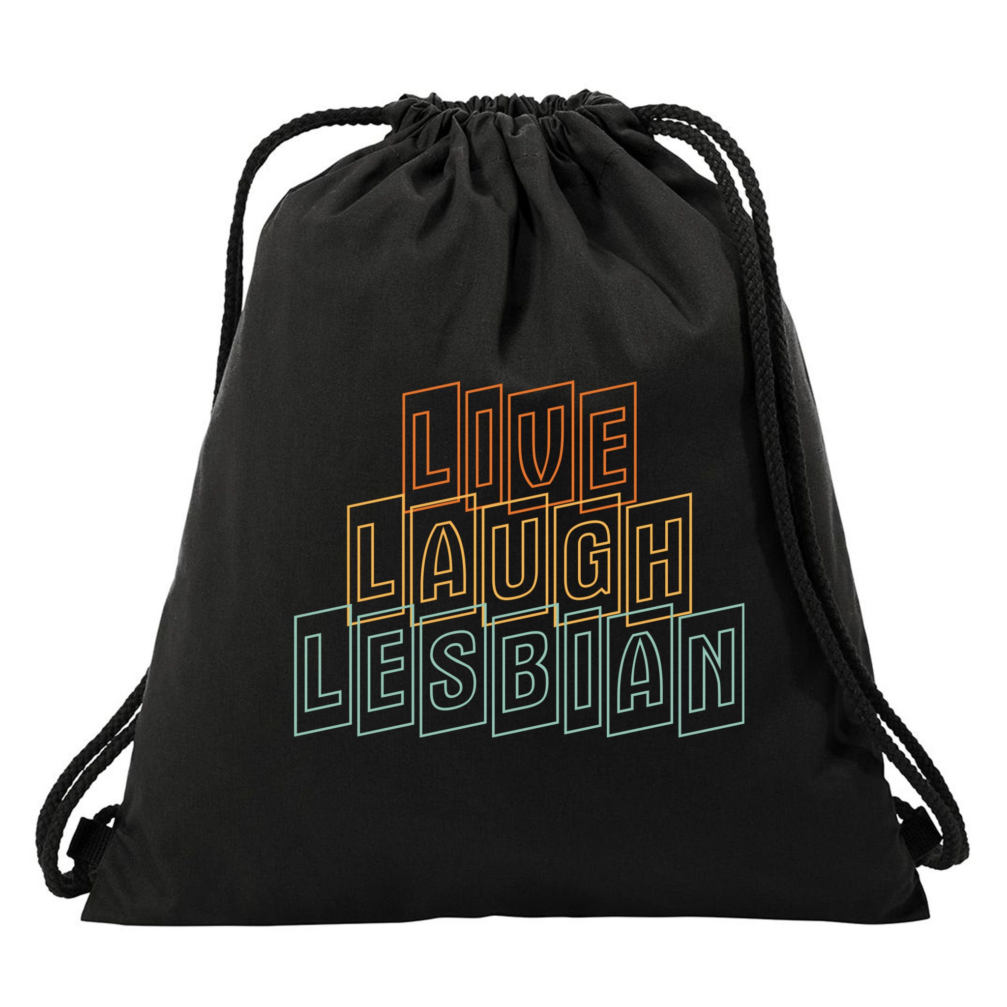 Live Laugh Lesbian Pride Drawstring Bag