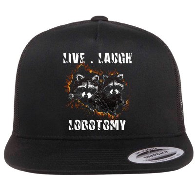 Live Laugh Lobotomy Retro Opossum Lovers Flat Bill Trucker Hat