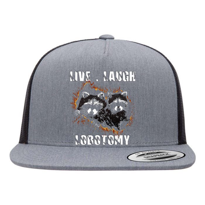 Live Laugh Lobotomy Retro Opossum Lovers Flat Bill Trucker Hat