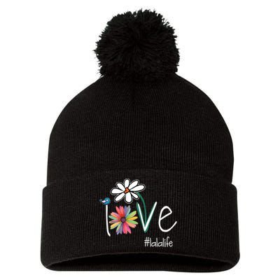 Love Lala Life Art Flower Color Pom Pom 12in Knit Beanie