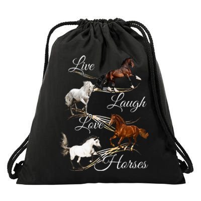 Live Laugh Love Horses Drawstring Bag