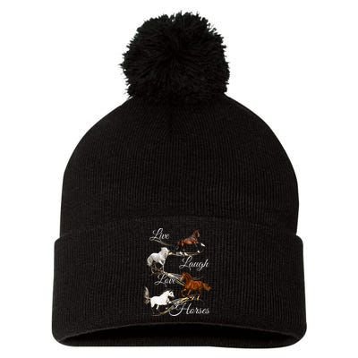 Live Laugh Love Horses Pom Pom 12in Knit Beanie