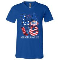 Lunch Lady Love 4th Of July Gnome Usa Patriotic Cool Gift V-Neck T-Shirt