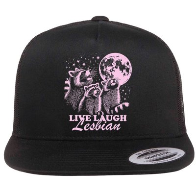 Live Laugh Lesbian Funny Raccoon Lesbian Lgbtq Flat Bill Trucker Hat