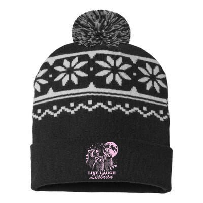 Live Laugh Lesbian Funny Raccoon Lesbian Lgbtq USA-Made Snowflake Beanie