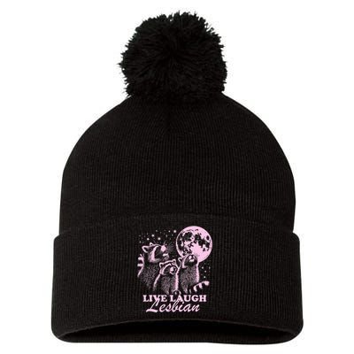 Live Laugh Lesbian Funny Raccoon Lesbian Lgbtq Pom Pom 12in Knit Beanie