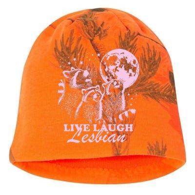 Live Laugh Lesbian Funny Raccoon Lesbian Lgbtq Kati - Camo Knit Beanie