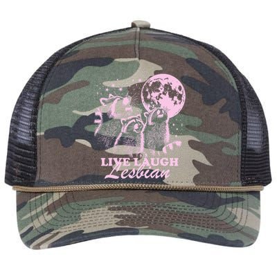 Live Laugh Lesbian Funny Raccoon Lesbian Lgbtq Retro Rope Trucker Hat Cap