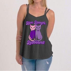 Live Laugh Lesbians Cat Couple Love Is Love LGBT Parade Women's Strappy Tank