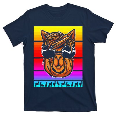 Lama Llama Lover Animal Lover Colorful Retro Rainbow T-Shirt