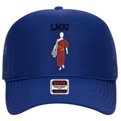 Laos Lao Laotian Proud Pray Prayer Monk Buddhist Buddha Cool Gift High Crown Mesh Back Trucker Hat