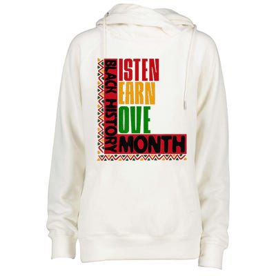 Listen Learn Love African American Black History Month Womens Funnel Neck Pullover Hood