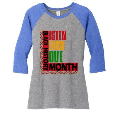 Listen Learn Love African American Black History Month Women's Tri-Blend 3/4-Sleeve Raglan Shirt