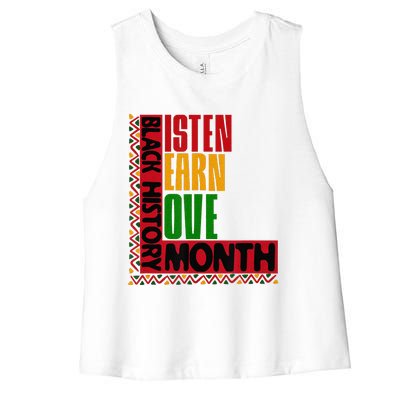 Listen Learn Love African American Black History Month Women's Racerback Cropped Tank