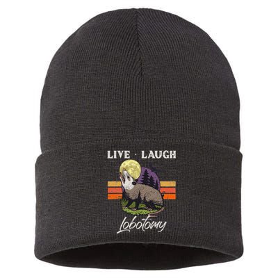 Live Laugh Lobotomy Opossum Funny Possum Lobotomies Sustainable Knit Beanie