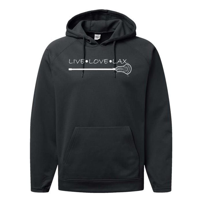 Live Love Lax Lacrosse With Wand Design Performance Fleece Hoodie