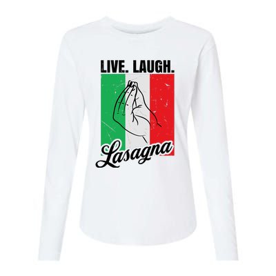 Live Laugh Lasagna Funny Italian Lasagna Lover Womens Cotton Relaxed Long Sleeve T-Shirt